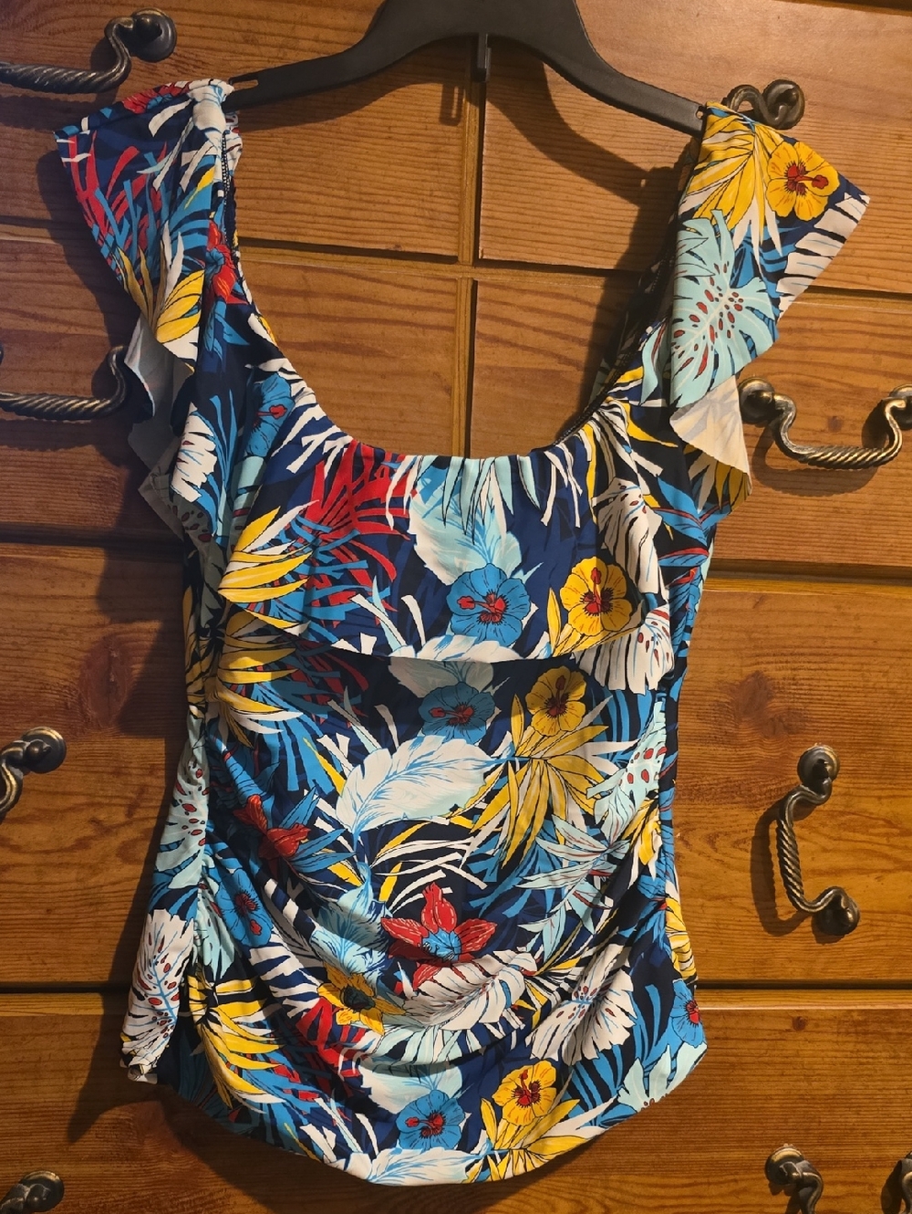 Tommy Hilfiger Floral Tropical Blue Red Yellow One-Piece Swim